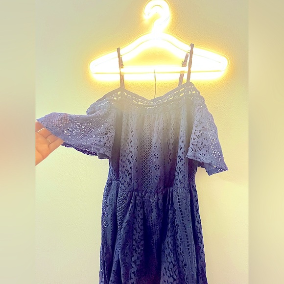 New Boho Navy Blue Floral Lace Cold Shoulder Dress Spring Summer Cute Vacation - Picture 12 of 12